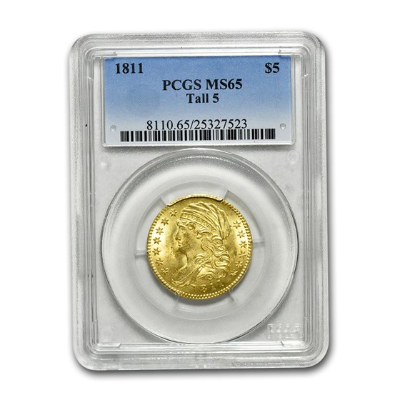1811 Capped Bust $5 Gold Half Eagle MS-65 PCGS (Tall 5) 1811 Capped Bust $5 Gold Half Eagle MS-65 PCGS (Tall 5)
